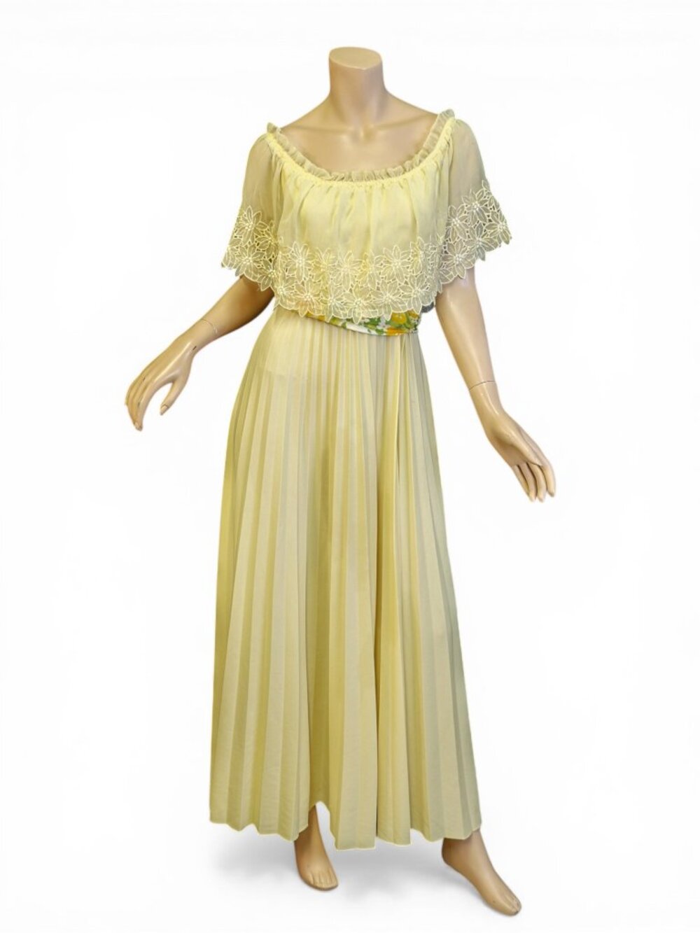 Vintage 1970s Buttercup Yellow Prairie Maxi Dress – Medium